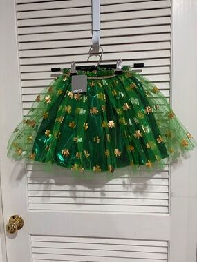 Spritz Green Tulle Skirt with Gold Shamrock Detail